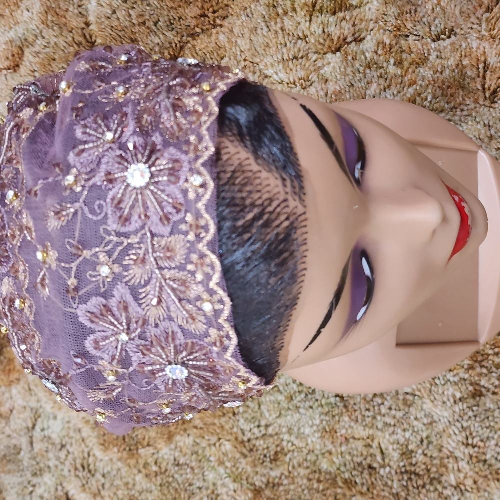 Elegant Lace Headpieces in White and Purple - Picture 7 of 8